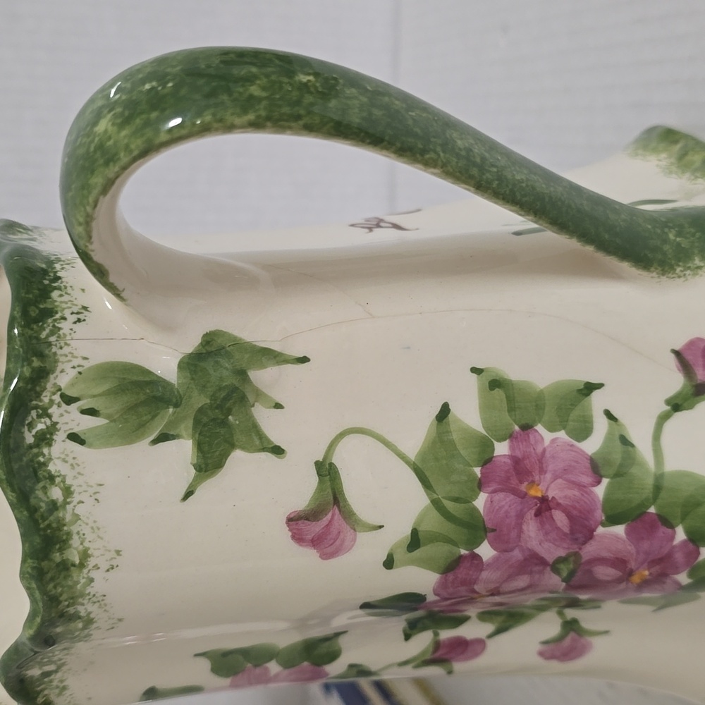 Vintage Hand Painted Large Cash Family Blue Ridge Pottery Floral Pitcher - Picture 14 of 16